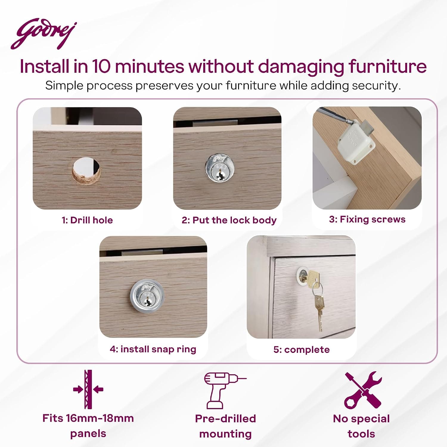 Godrej 8012 20mm Curvo Drawer Lock - View 4
