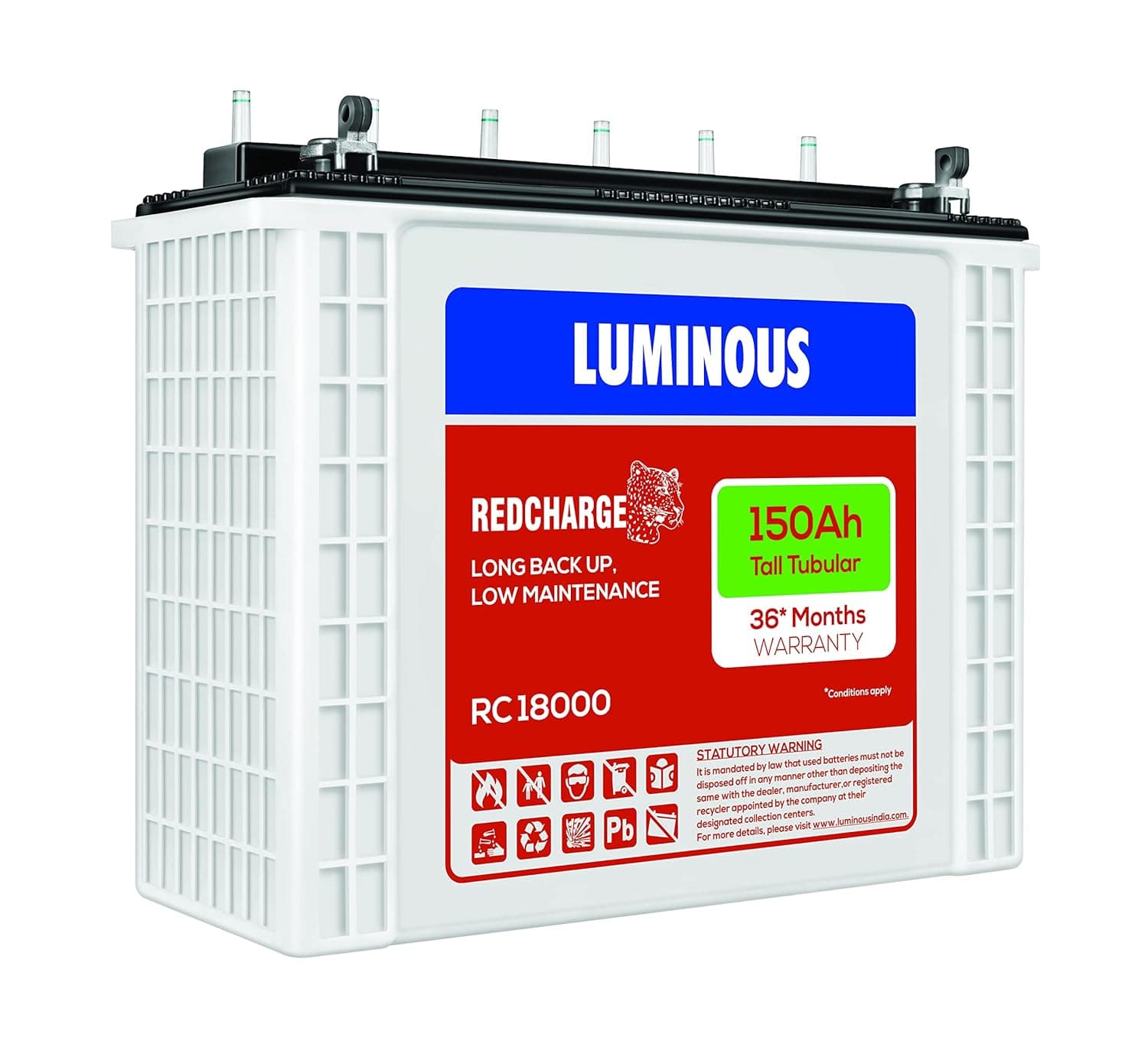 Luminous Optimus 2800+ Pure Sine Wave Inveter with Two RC18000 Tall Tubular Battery Combo - View 2