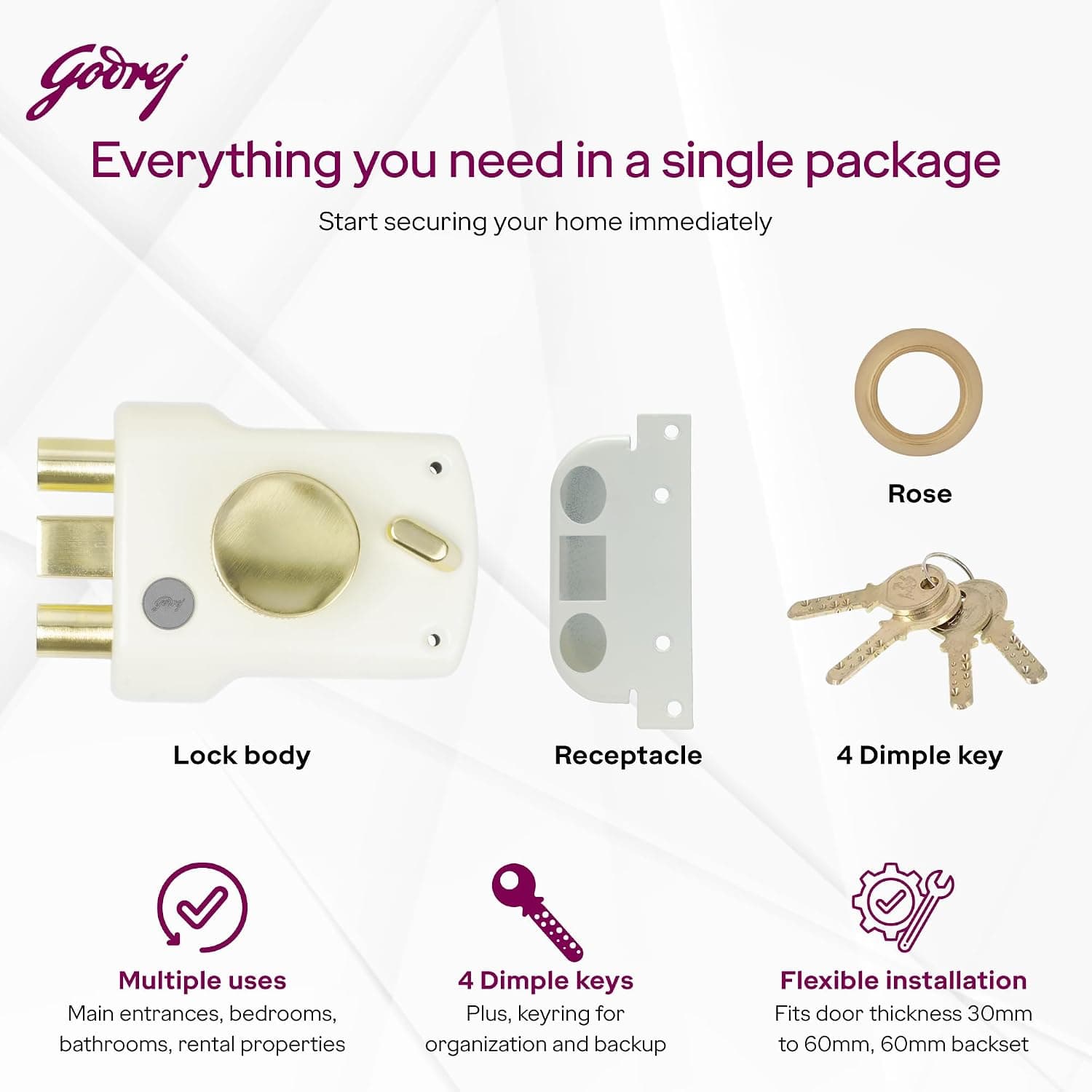 Godrej 5305 Tri Shaft 1CK with Latch Rim lock - View 3