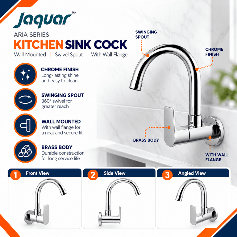 Jaquar Aria Wall Mounted Sink Cock - View 3