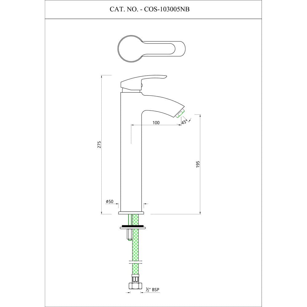 Essco by Jaquar Single Lever High Neck Basin Mixer with 600mm Long Braided Hoses, COS-CHR-103005NB - View 2