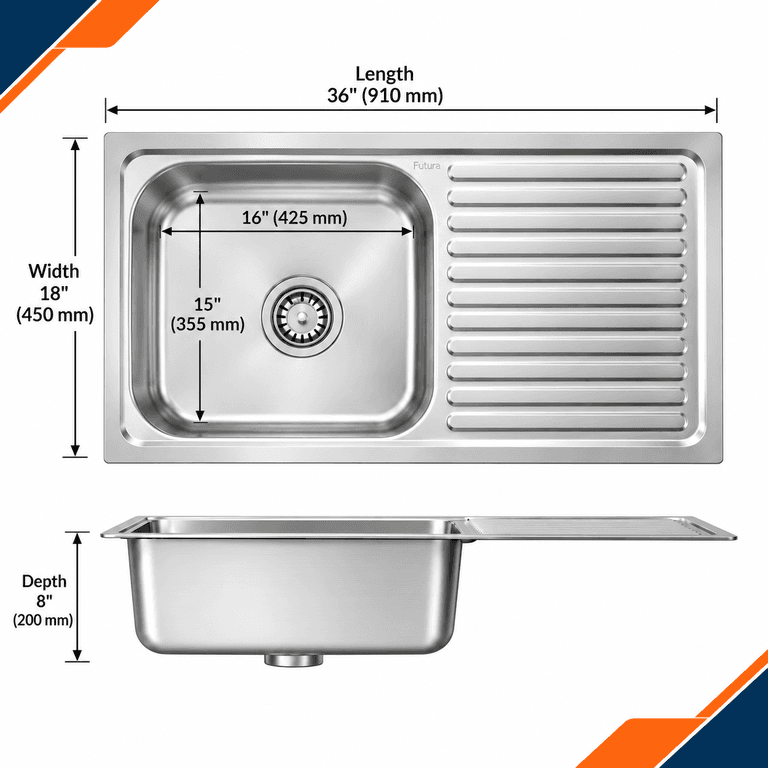 Futura Dura Sink with Drain Board, 36x18 - View 3