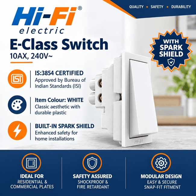 Hi-Fi E-Class Spark Shield 10AX Switch, White - View 3