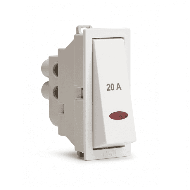 Hi-Fi E-Class Spark Shield 20 A 1 Way Switch with Indicator, White, 3053 - View 2