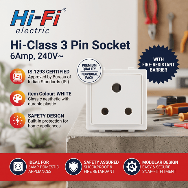 Hi-Fi Hi-Class 6A 3 Pin Socket, White, 30024 - View 3