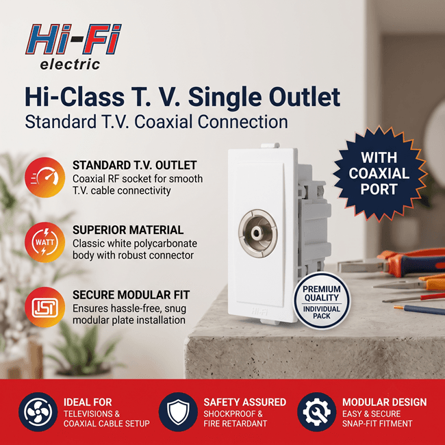 Hi-Fi Hi-Class TV Single Outlet, White, 30041 - View 3