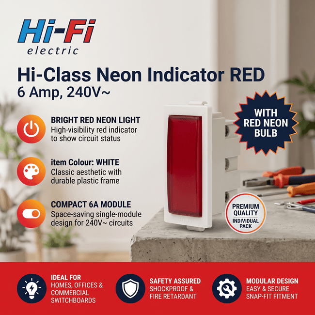 Hi-Fi Hi-Class 6A Red Neon Indicator, White, 30038 - View 3