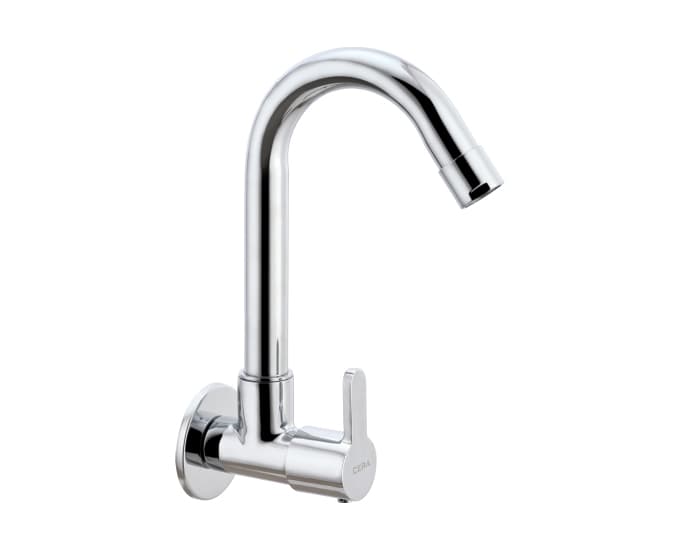Cera Victor Sink Cock with Long Swivel Spout & Wall Flange