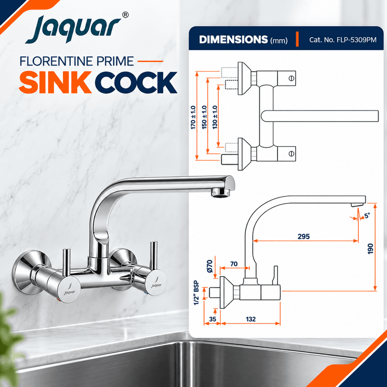 Jaquar Florentine Prime Wall Mounted Sink Mixer - View 2