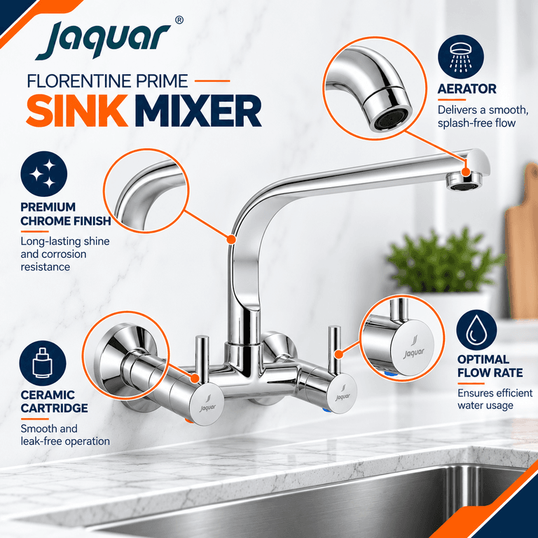 Jaquar Florentine Prime Wall Mounted Sink Mixer - View 3