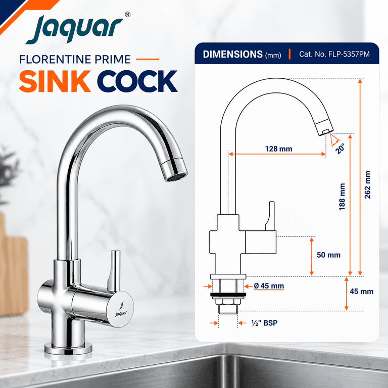 Jaquar Florentine Prime Sink Cock with Regular Swinging Spout - View 2