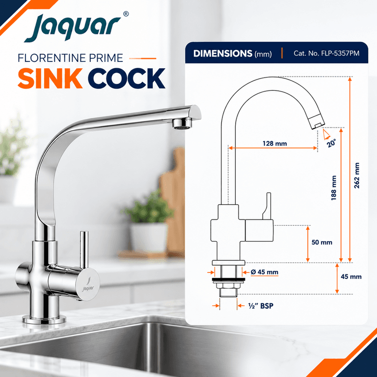 Jaquar Florentine Prime Sink Cock with Long Extended Swinging Spout - View 2