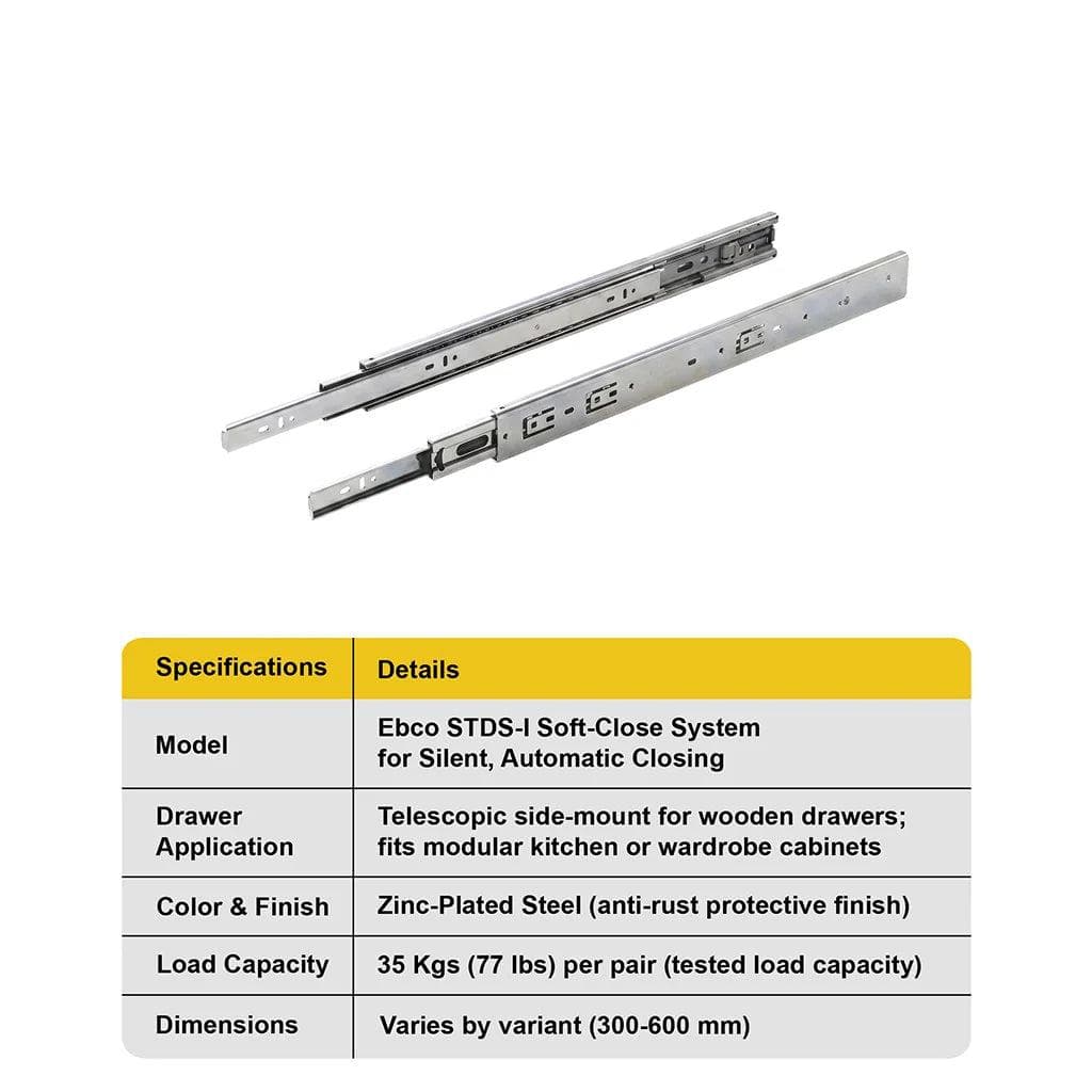 EBCO 35kg Soft Close Telescopic Drawer Channel - View 5