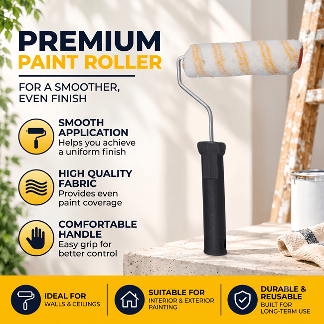 Generic 9 inch Premium Easy Fix Yellow Double Line -Push Type Interior Paint Roller (1 Roller + 1 Handle) - View 2