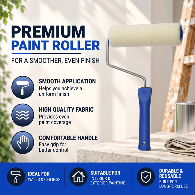Generic 9 inch 5mm Premium Easy Fix Royal Pure White - Push Type Interior Paint Roller (1 Roller + 1 Handle) - View 2