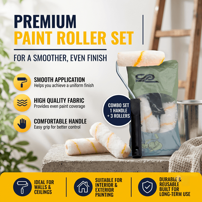 Generic 2 inch Premium Yellow Line Mini Paint Roller STD Combo Pack (3 Roller + 1 Handle) - View 3