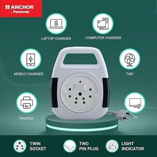 Anchor by Panasonic Cherry Flexicord 6A 2 Pin 8 Mtr Extension Cord with Indicator & Handle - View 2