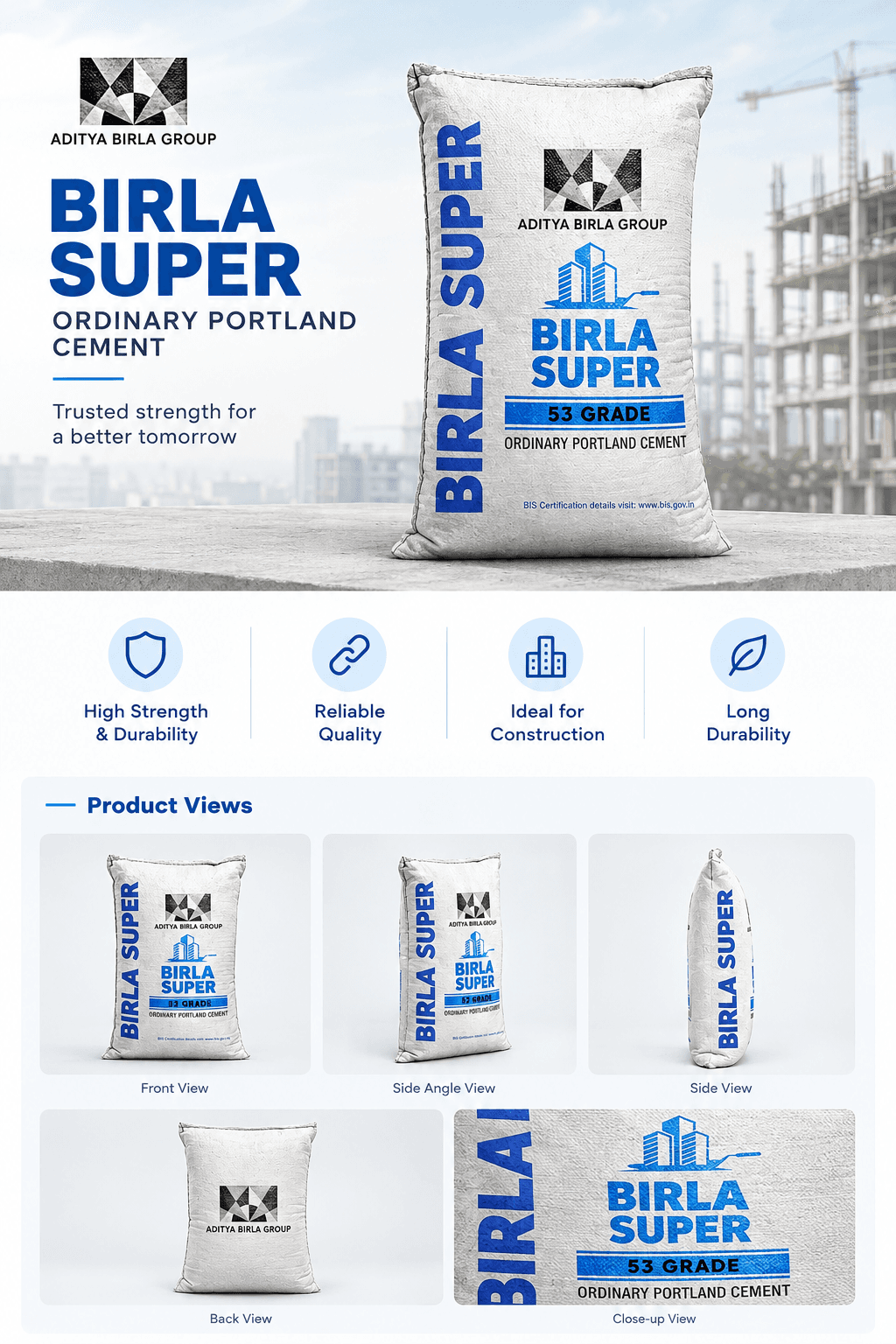 Birla Super OPC 53 Grade Cement Bag, 50 Kg - View 3