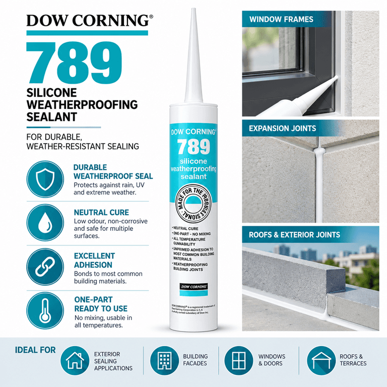 DOWSIL 789 Silicone Weather Proofing Sealant, White, 280ml - View 2