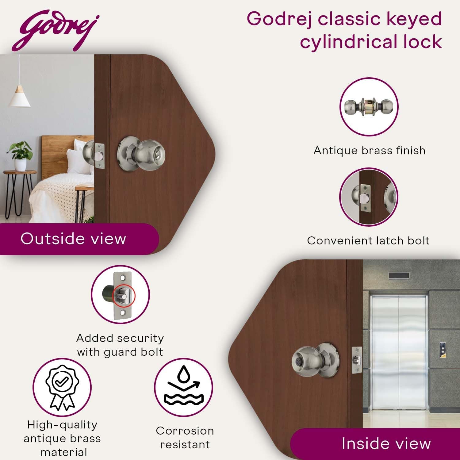 Godrej 5810 Classic Antique Cylindrical Key Lock - View 3