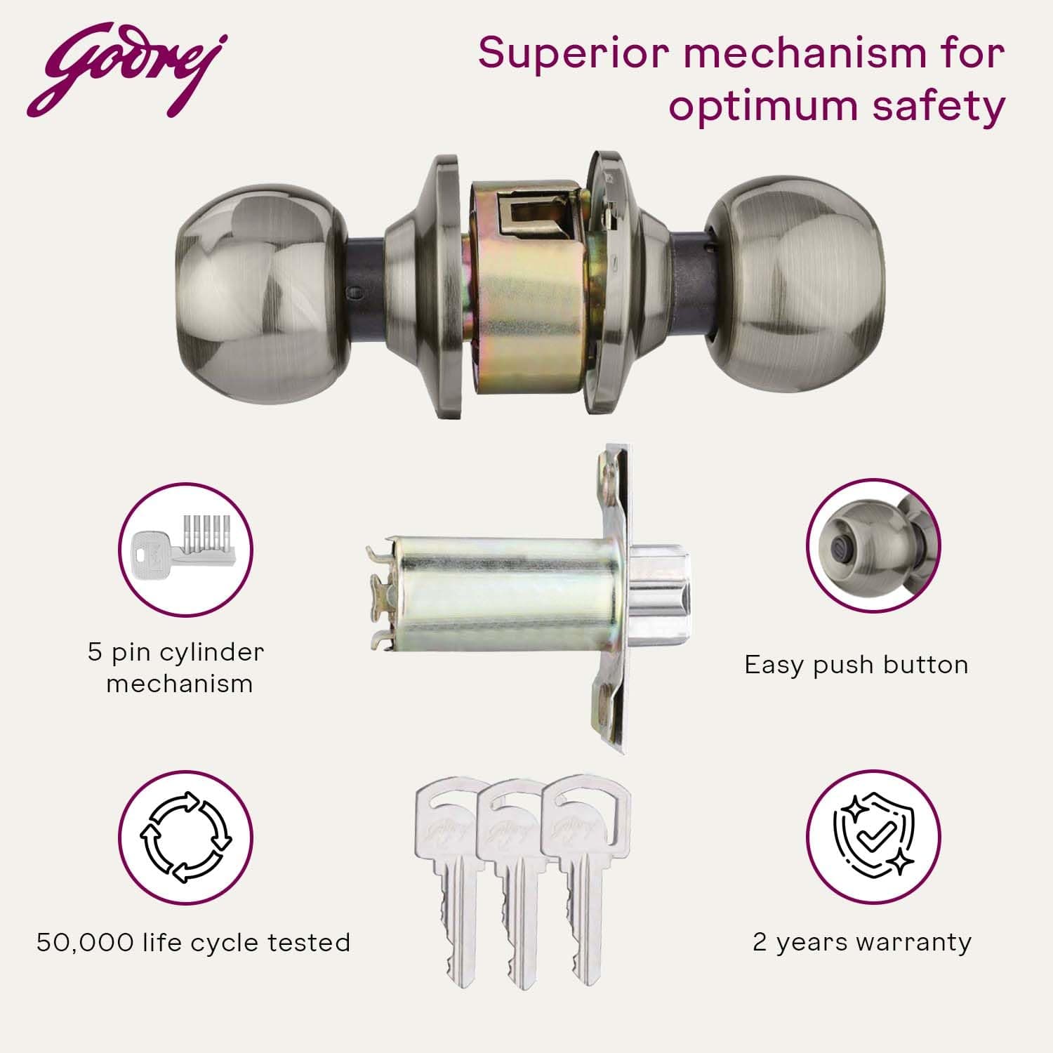 Godrej 5810 Classic Antique Cylindrical Key Lock - View 4