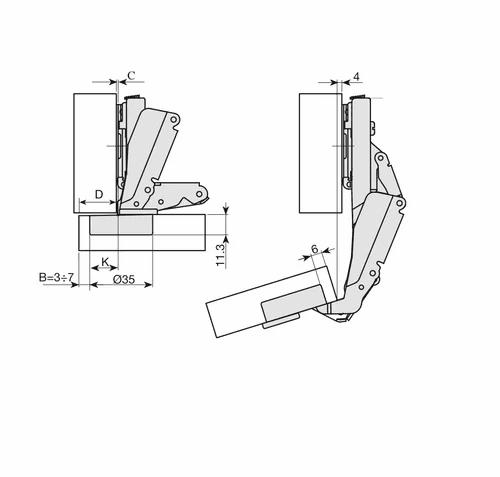 TplusA Soft close Hinge Mesuco 131 Rapid+Indamatic 165 Degree wide angle hinges with standard Plate - View 2