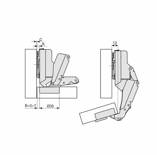 TplusA Soft close Hinge Mesuco 131 Rapid+Indamatic 165 Degree wide angle hinges with standard Plate - View 3